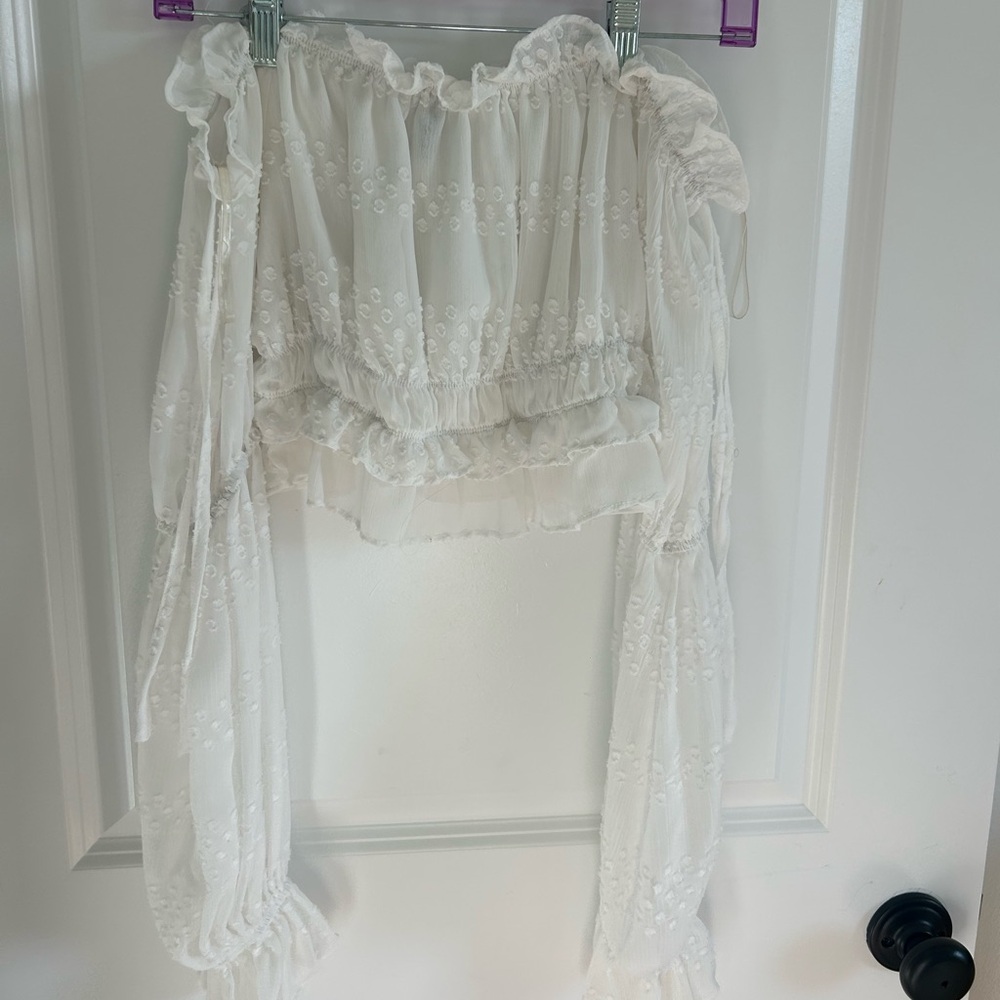 White Off-Shoulder Cropped Boho Blouse